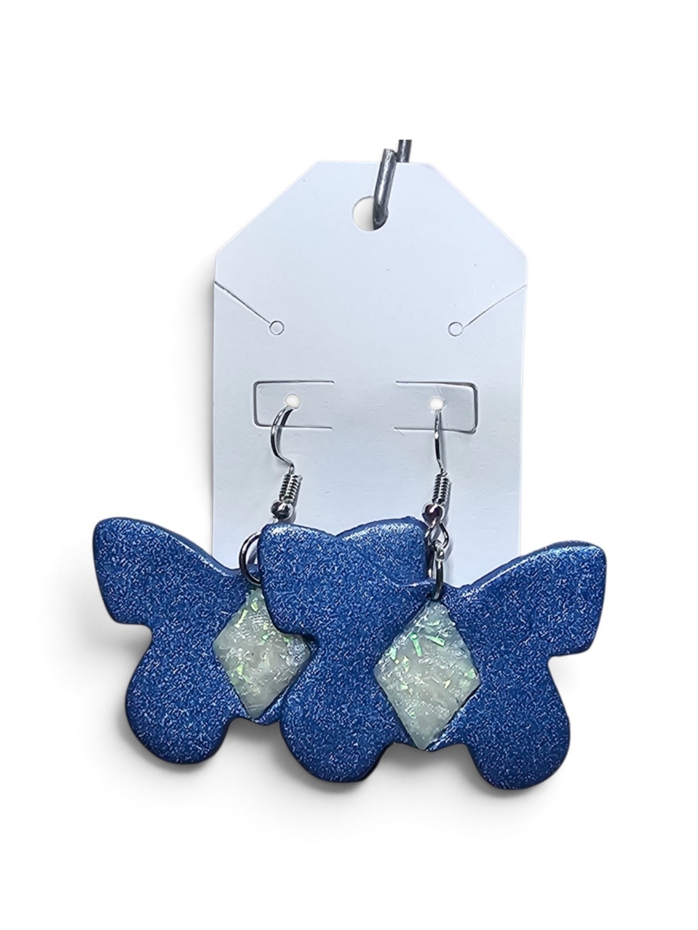 Blue Butterfly Earrings with Iridescent Accent